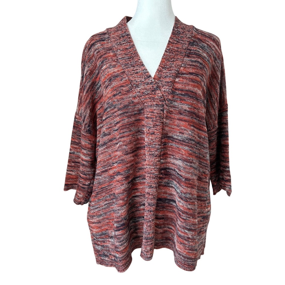 J.Jill Pure Jill Space Dye V-neck Boxy Oversized Sweater Top Navy Blue Small